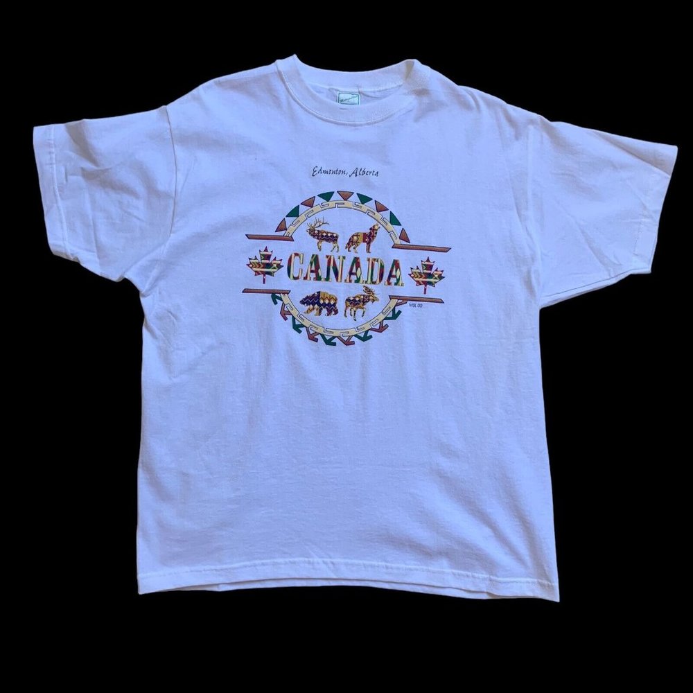 Vintage White Edmonton‎ Alberta Canada Adult Large 3D Moose Aztec Metropolitan